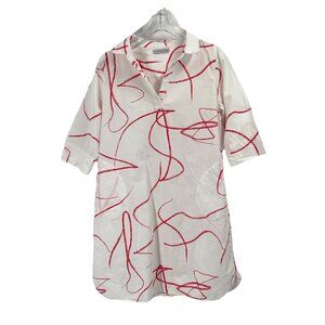 Snap Dragon and Twig White Cotton Shirt Dress Short Sleeve Sz XS Pockets